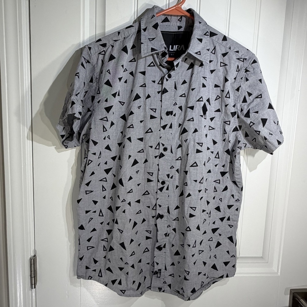 LIRA Originals Gray Black Geometric Triangle Button Front Shirt Size L